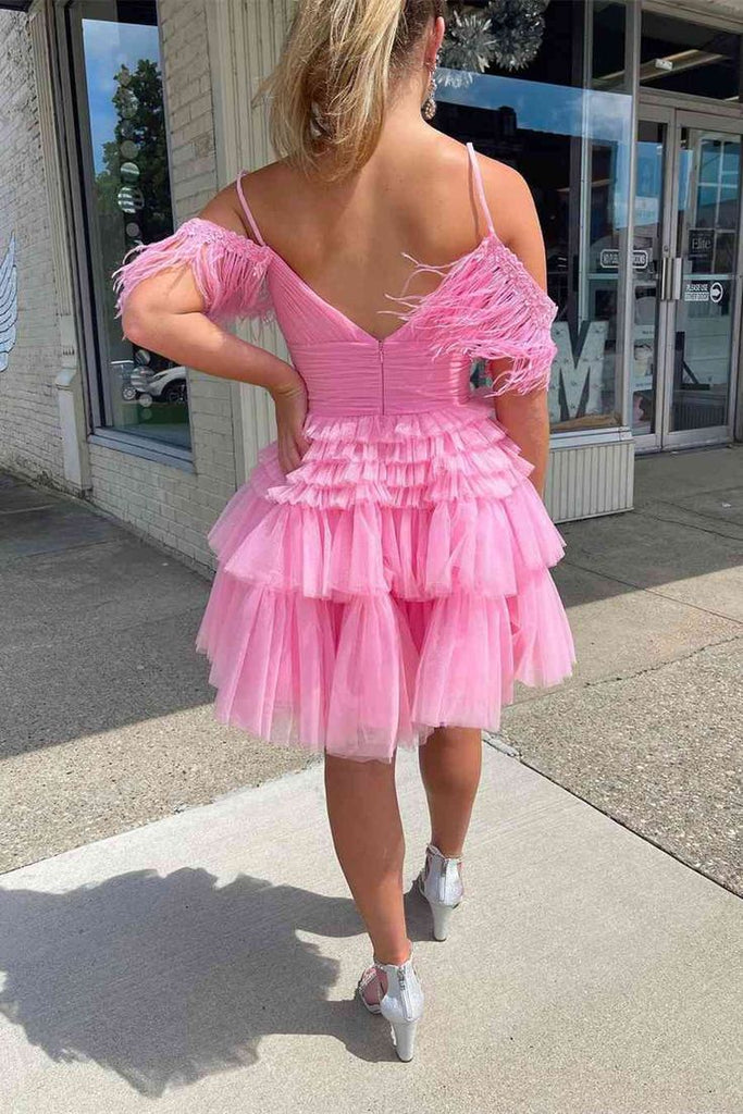 Elegant Pink Spaghetti Straps Sleeveless Ruffle Cheap Short Homecoming Dresses, EPT168