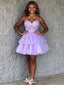 Gorgeous Purple Sweetheart Sleeveless Lace Ruffle Cheap Short Homecoming Dresses, EPT171