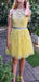 Elegant Yellow Halter Sleeveless Applique Sequin Cheap Short Homecoming Dresses, EPT190