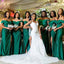 Sexy Green Mermaid Off Shoulder Side Slit Maxi Long Bridesmaid Dresses, WGM166