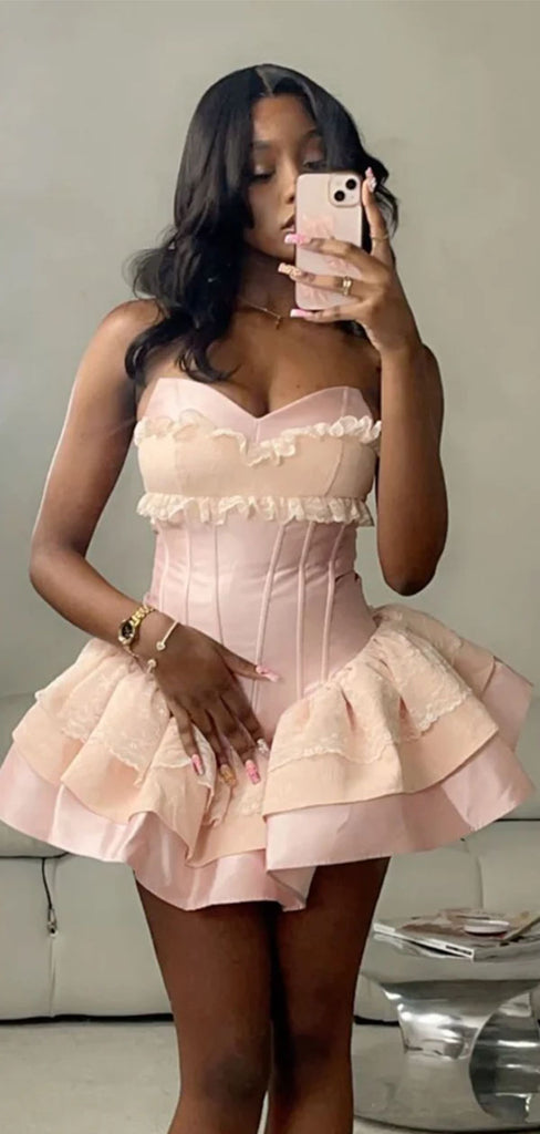 Sexy Strapless Corset Homecoming Dress Short  Ruffle A-Line Party Dress, EPT723