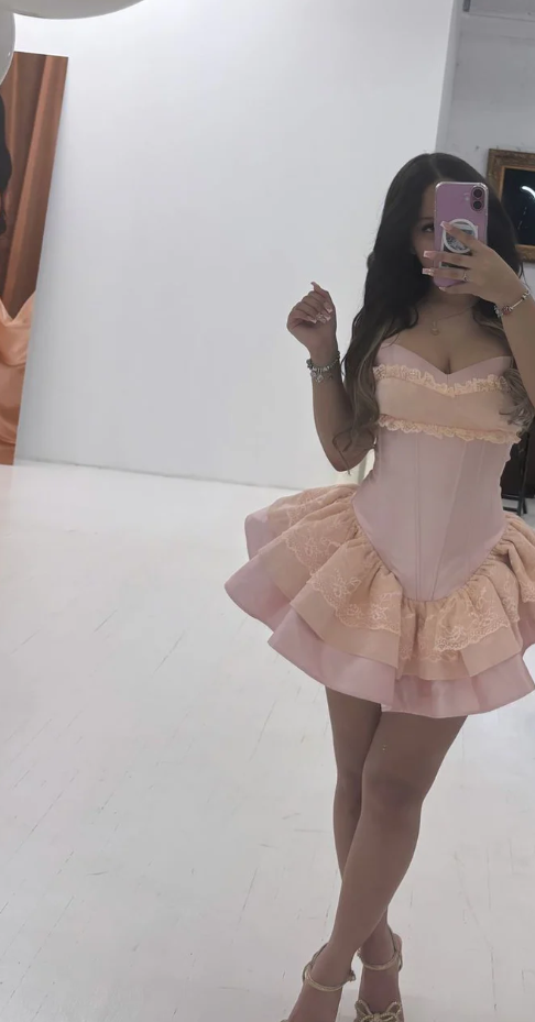 Sexy Strapless Corset Homecoming Dress Short  Ruffle A-Line Party Dress, EPT723