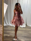 Cute Pink Spaghetti Strap A-Line Short Homecoming Dresses For Party, EPT677