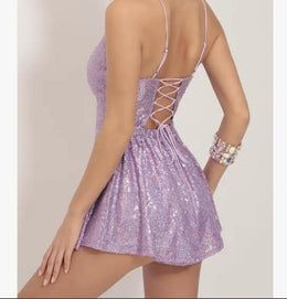 Sexy Pink Spaghetti Strap A-Line Sequin Short Homecoming Dresses For Part, EPT670