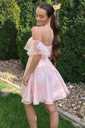 Cute Pink Off-Shoulder Short Sleeveless Homecoming Dresses For Birthday Party, EPT692