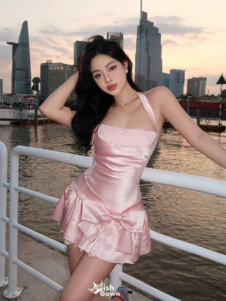 Elegant Pink Halter Strap A-Line Short Homecoming Dresses For Birthday Party, EPT705