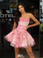 Unique Strapless 3D Floral Applique Tulle Short Homecoming Dress Fancy Graduation Party Gown, EPT719