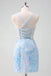 Sexy Blue Spaghetti Strap Sleeveless Mermaid Short Homecoming Dresses For Party , EPT664