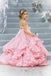 Floral Pink Spaghetti Strap A-Line Sleeveless Long Flower Girl Dress,FG032