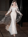 Elegant White Long Sleeve Mermaid Long Wedding Dresses With Sweep Trailing ,WDH171
