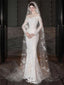 Elegant White Long Sleeve Mermaid Long Wedding Dresses With Sweep Trailing ,WDH171