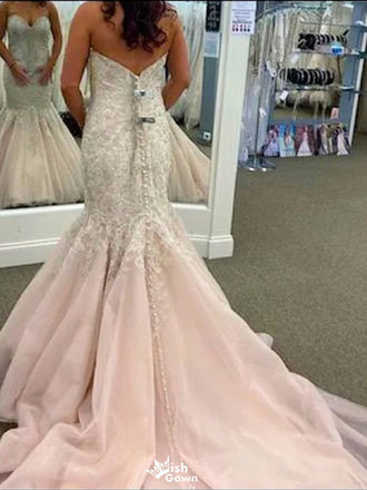 Elegant White Sweetheart Sleeveless Mermaid Long Wedding Dresses With Sweep Trailing,WDH175