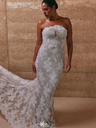 Sexy White Sweetheart Lace Mermaid Long Weddingc Dresses With Sweep Trailing ,WDH169