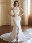 Romantic Lace Strapless Mermaid Long Side Slit With Trailing Flower Lace Popular Bridal Long Wedding Dresses, WDH157