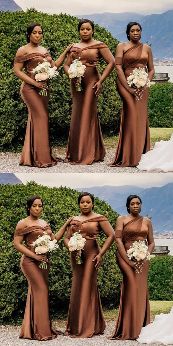 Mismatched Brown Mermaid Maxi Long Wedding Guest Bridesmaid Dresses,WG Wish Gown Mismatched Brown Mermaid Maxi Long Wedding Guest Bridesmaid Dresses,WG Wish Gown
