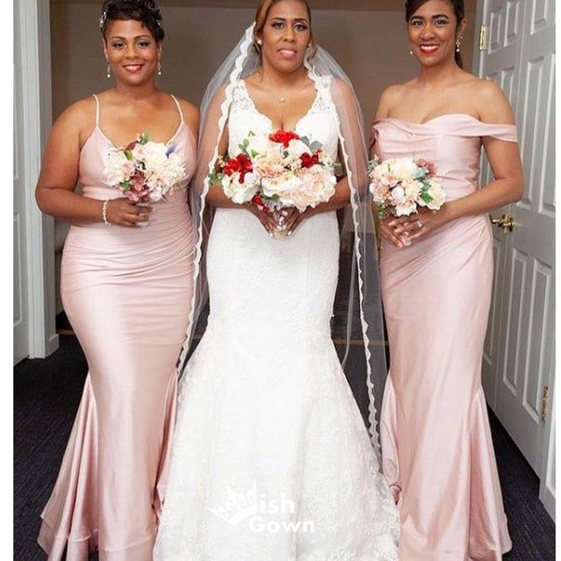 Mismatched Pink Mermaid Maxi Long Wedding Guest Bridesmaid Dresses, WGM169