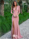 Pink Mermaid Long Sleeves V-neck Side Slit Maxi Long Party Prom Dresses,WGP278