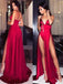 Sexy Red Sheath V-neck High Slit Party Prom Dresses,Evening Dresses,WGP302