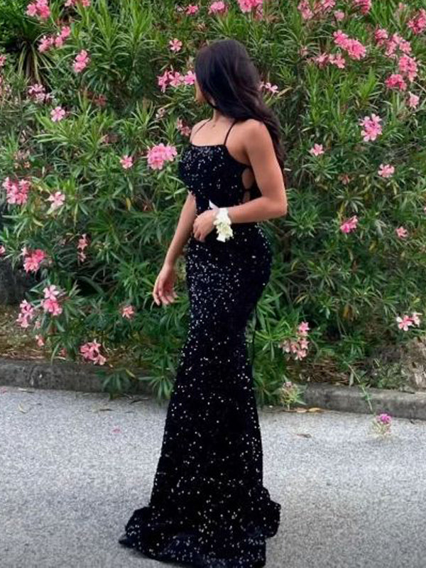 Sexy Black Mermaid Spaghetti Straps Party Prom Dresses,Evening Dresses,WGP303