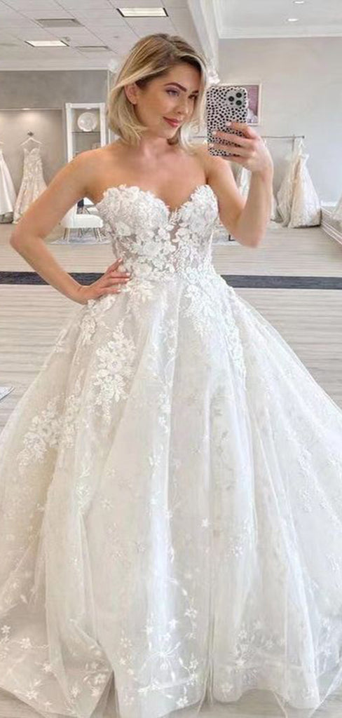 Sexy Sweetheart Sleeveless Applique Popular Bridal Long Wedding Dresses, WDH104