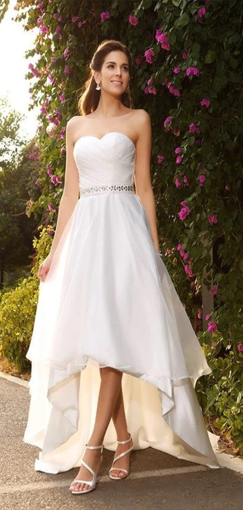 Charming Strapless Short Front Long Back Popular Bridal Long Wedding Dresses, WDH083