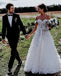 Gorgeous Lace Off Shoulder V Neck With Train Applique Popular Bridal Long Wedding Dresses, WDH097