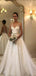 Romantic Tulle Straps V Neck 3/4 Sleeve Backless Applique Popular Bridal Long Wedding Dresses, WDH090