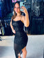 Shiny Black Spaghetti Strap Mermaid Side Slit Long Prom Dress Ideas, Evening Party Dresses , WGP1864