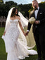 Elegant White Sweetheart Lace Mermaid Long Weddingc Dresses With Sweep Trailing ,WDH165