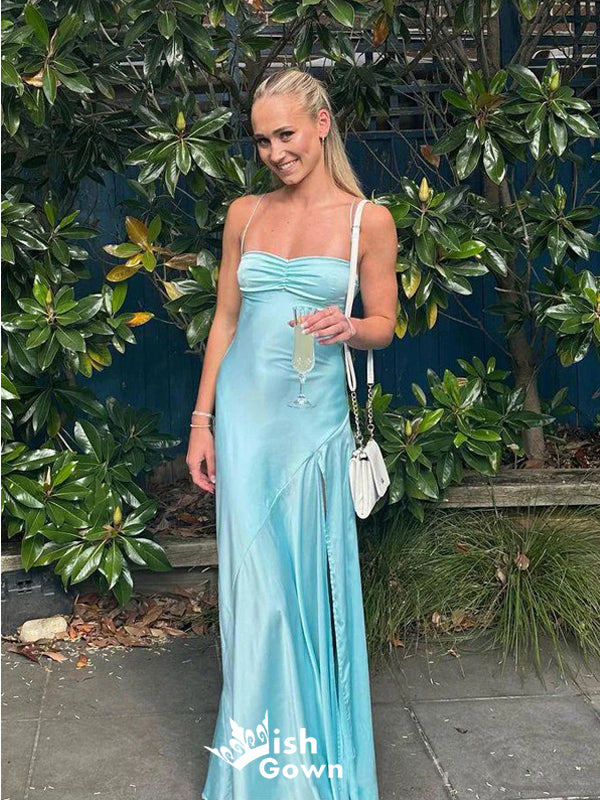 simple long party dresses Simple Taffeta Black A Line Long Prom Dress With Slit PL496