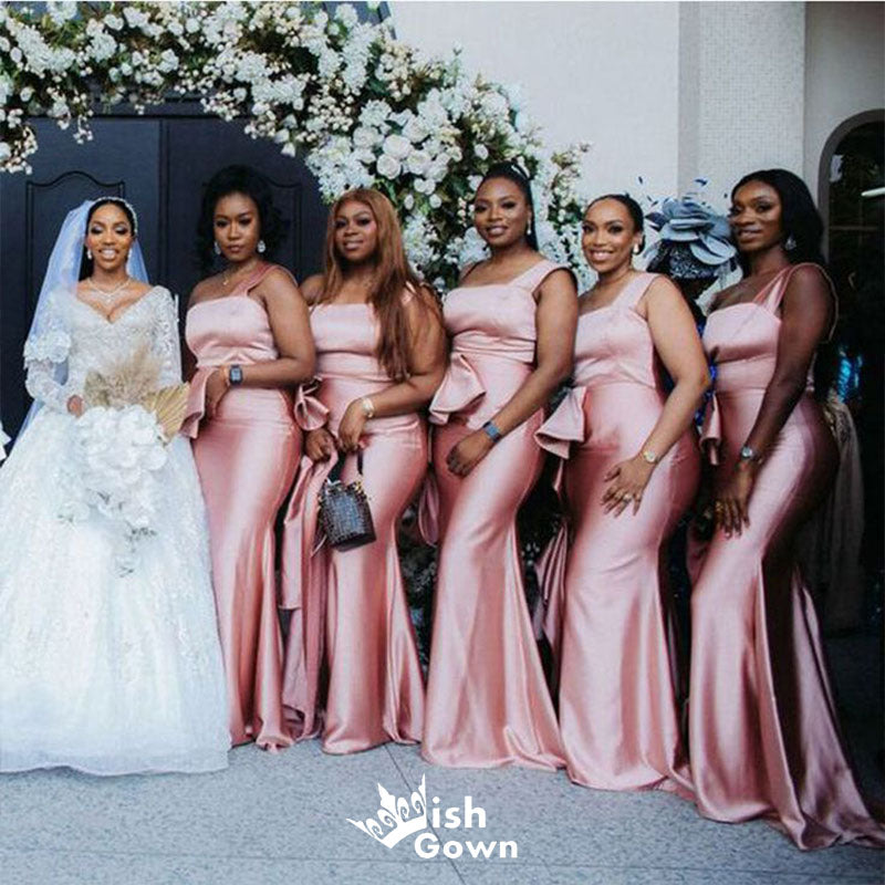 Elegant Pink Mermaid One Shoulder Cheap Maxi Long Wedding Guest Brides Wish Gown Elegant Pink Mermaid One Shoulder Cheap Maxi Long Wedding Guest Brides Wish Gown