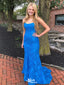 Charming Blue Mermaid Halter Applique Lace Up Maxi Long Party Prom Gowns,Evening Dresses,WGP395