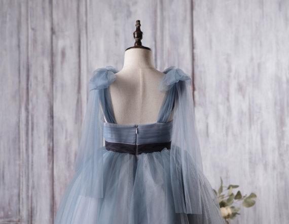 Dusty Blue Tulle Flower Girl Dresses, A-line Little Girl Dresses, Affo Wish Gown Dusty Blue Tulle Flower Girl Dresses, A-line Little Girl Dresses, Affo Wish Gown