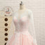 Long Sleeves V Neck Applique Blush Cheap Long Evening Prom Dresses, WG1003