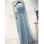 Blue V Neck Tulle Affordable Elegant Formal Long Prom Dresses, WG1007