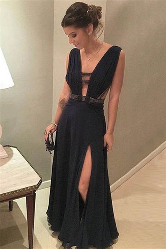 Black Sexy Side Split Online Simple Cheap Long Prom Dresses, WG1036 - Wish Gown
