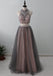 2 Pieces Popular Charming Beaded Tulle Inexpensive Long Prom Dresses, WG1044 - Wish Gown