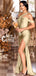 Champagne Mermaid Sexy High Slit Burnt Brown Satin Long Bridesmaid Dresses, WGM012