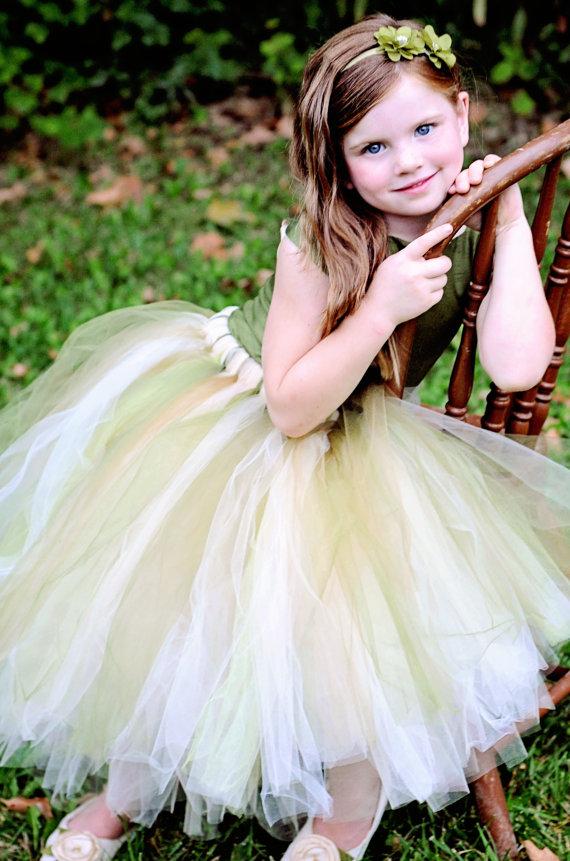 Green Satin Top Tulle Flower Girl Dresses, Cheap Popular Pixie Tutu Dresses,  FG023 - Wish Gown