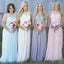 Off Shoulder Small Round Neck Top Lace Different Colors Chiffon Floor-Length Cheap Maxi Bridesmaid Dresses, WG110