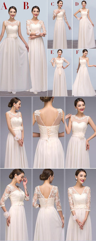 Mismatched Chiffon Lace Long Different Styles Cheap Floor-Length Bridesmaid Dresses, WG121