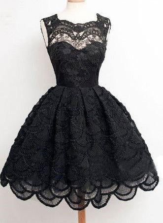 Black lace simple modest vintage freshman homecoming prom dresses, BD00129 - Wish Gown