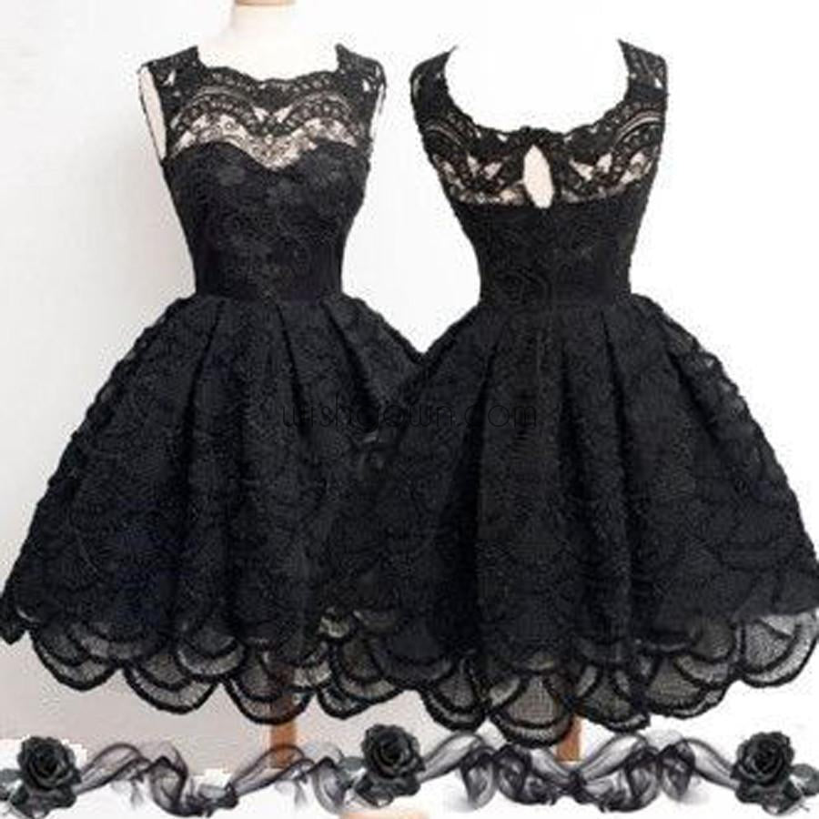 Black lace simple modest vintage freshman homecoming prom dresses, BD00129 - Wish Gown
