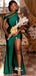 Emerald Mermaid Sexy High Slit Burnt Brown Satin Long Bridesmaid Dresses, WGM012