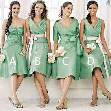 Unique Women Satin Mismatched Green Different Styles Cheap Short Bridesmaid Dresses, WG149