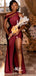 Blush Burgundy Mermaid Sexy High Slit Burnt Brown Satin Long Bridesmaid Dresses, WGM012