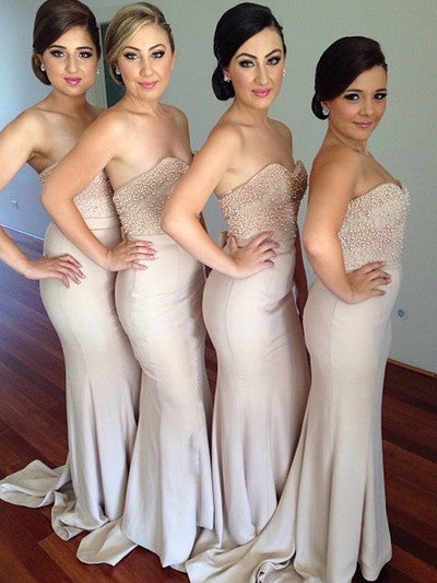 Beading Sweet Heart Sexy Mermaid Women Inexpensive Long Bridesmaid Dresses for Wedding Party Guest, WG156 - Wish Gown