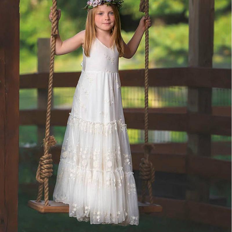 V-neck Sleeveless Long Tulle Lace Junior Bridesmaid Dresses, Flower Gi Wish Gown V-neck Sleeveless Long Tulle Lace Junior Bridesmaid Dresses, Flower Gi Wish Gown