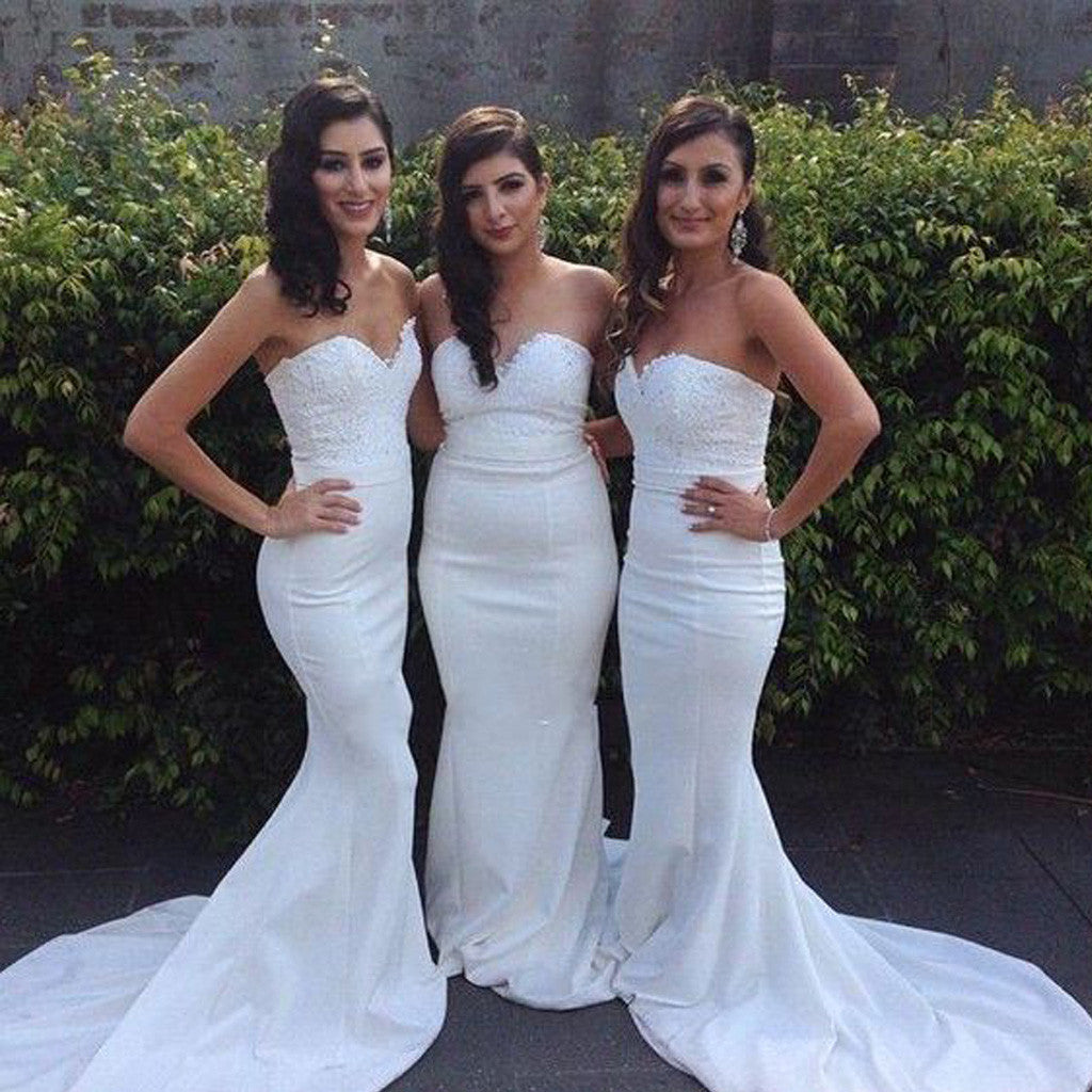 Beautiful White Sweet Heart Mermaid Sexy Inexpensive Wedding Party Guest Bridesmaid Dresses, WG176 - Wish Gown
