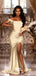 Champagne Mermaid Sexy High Slit Burnt Brown Satin Long Bridesmaid Dresses, WGM012
